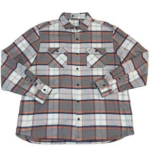 MuskOx Shirt Mens 2XL Orange White Plaid Flannel Button Up Long Sleeve Casual
